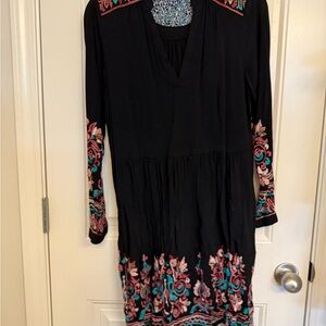 Embroidered Black Dress with Floral Accents
